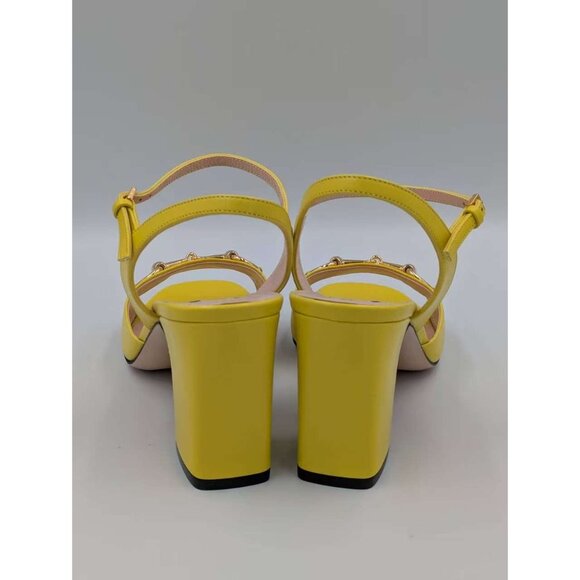 Gucci Horse-bit Block Heel Leather Sandals Acid Lime EU37 771603 - Picture 4 of 14